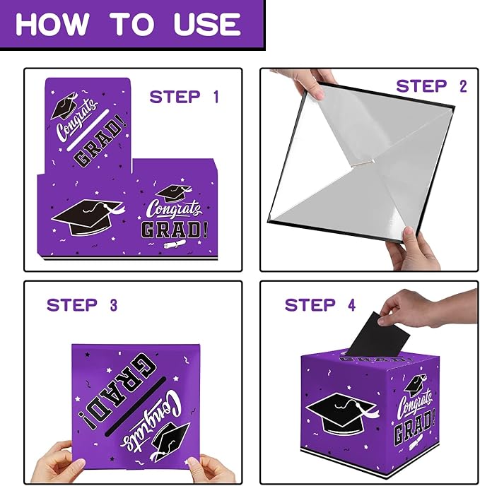 Gatherfun Graduation Party Decorations Graduation Box Graduation Card Box for Graduation Gift Graduation Party Favors Decor Party Supplies Purple