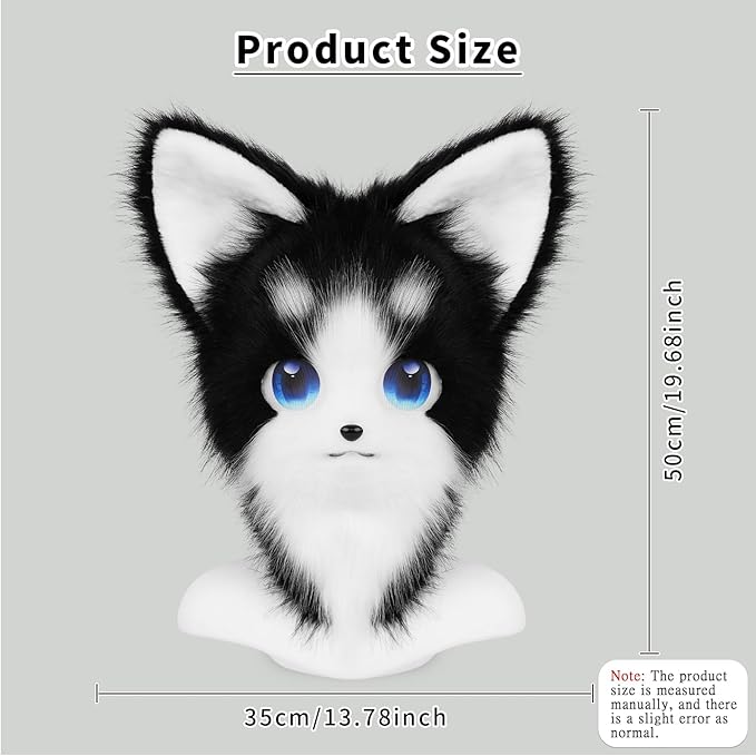 HAOAN Animal Furry Fursuit Head Mask Plush Cat Fox Mask Costume Props for Halloween Party