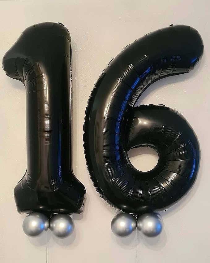 40 Inch Black 16 Number Balloons Giant 16 Balloons Black Birthday Balloons 16th Birthday Anniversary Events Party Decorations Supplies