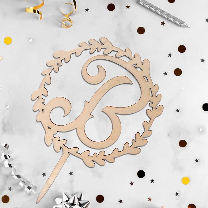 LINGTEER Personalized Inital Letter B Wooden Cake Topper Perfect for Birthday Rustic Wedding Anniversary Party Keepsake Decoration