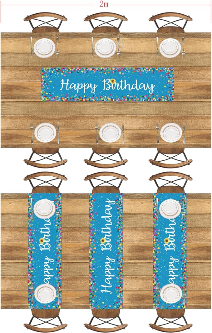 Letjolt Happy Birthday Table Runner 48 Inches Birthday Centerpieces for Tables Birth Day Party Sign Polka Dots Table Decoration, Blue