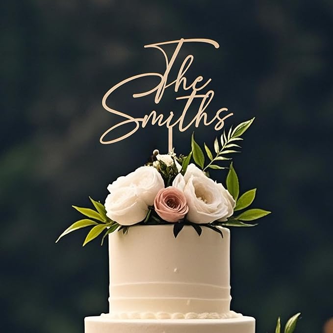 Wedding Cake Topper Personalized Cake Decoration Custom Bride and Groom's Last Name in Wood