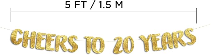Cheers to 20 Years Gold Glitter Banner - 20th Anniversary and Birthday Party Decorations