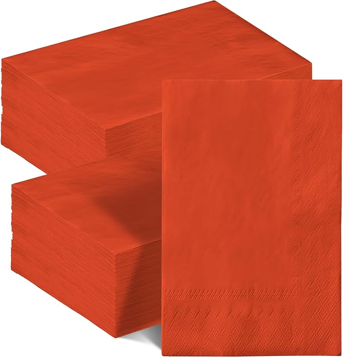 qiqee Orange Red Paper Napkins 13 * 16inch Guest Paper Disposable Towels Napkin Paper Hand Towels for Wedding, Dinner, Birthday Party, Dessert Cocktail ＆ Kitchen Napkins（ 120 Count）