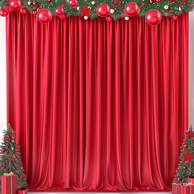 20x10ft Wrinkle Free Red Backdrop Curtain for Parties Soft Fabric Drapes Wedding Red Curtain Backdrop for Birthday Party Decorations Background for Photography 5x10ft, 4 Panels