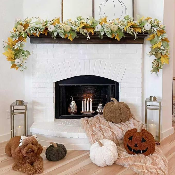 Fall Mantel Garland Decor for Home -5.8 Ft Autumn Leaves Table Garlands with Lights Decorations for Thanksgiving and Halloween Leaf Centerpieces for Bedroom Tables Stair Porch Outdoor Farmhouse
