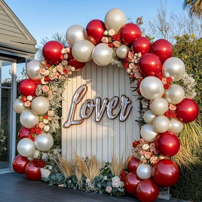 Red White Balloon Garland Dark Red Double Stuffed Balloons Arch Kit Set For Birthday Mothers Day Valentine Engagement Anniversary Bridal Shower Party Decorations