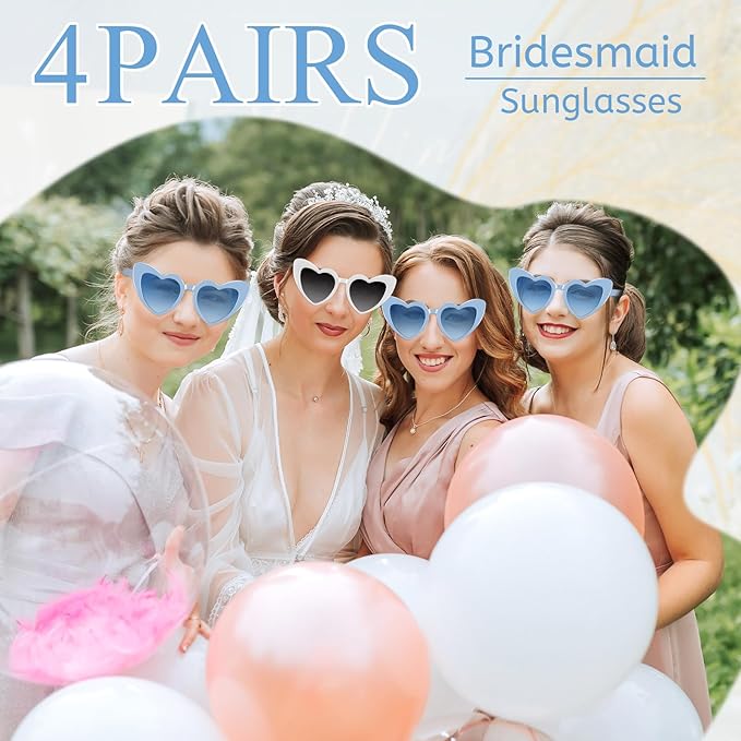 4/6/8/10/12 Pack Bachelorette Sunglasses Heart Sunglasses Vintage Heart Shaped Glasses for Women Bridal Party Wedding