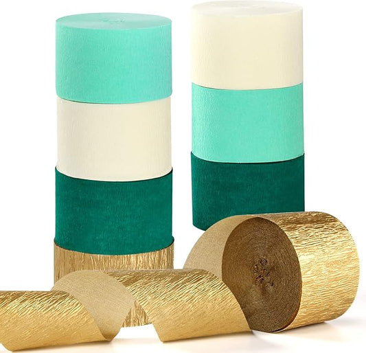 Sage-Green Ivory Gold Party-Decorations Streamers - 8 Rolls Safari Jungle Birthday Baby Bridal Shower Wedding Bachelorette Engagement Crepe Tissue Paper Streamer Garland Decor Panduola