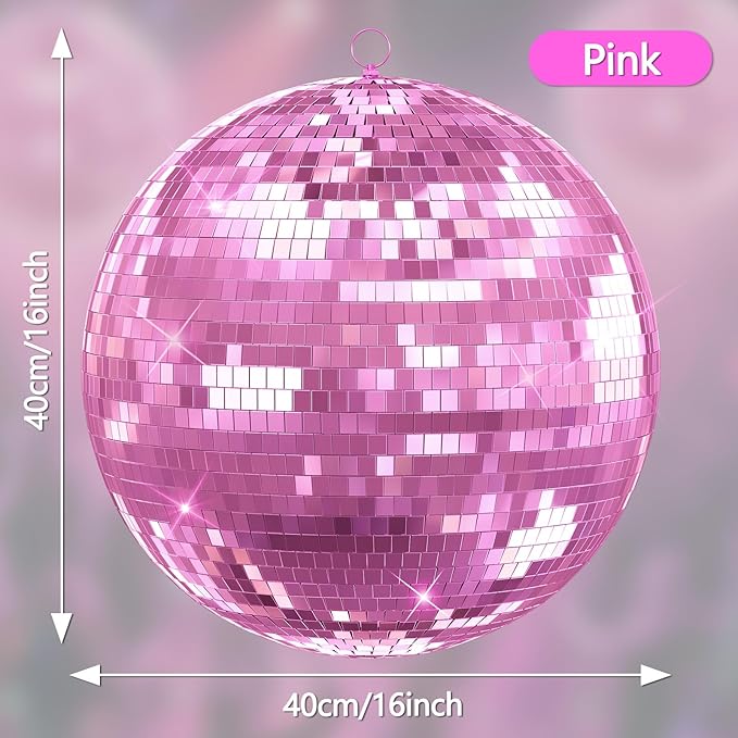 Disco Ball, 12/16/20 Inch Hanging Disco Ball, Mirror Ball for Party Decoration, Wedding, DJ Club, Stage, Birthday, Christmas, New Years Celebration (Pink, 16inch)