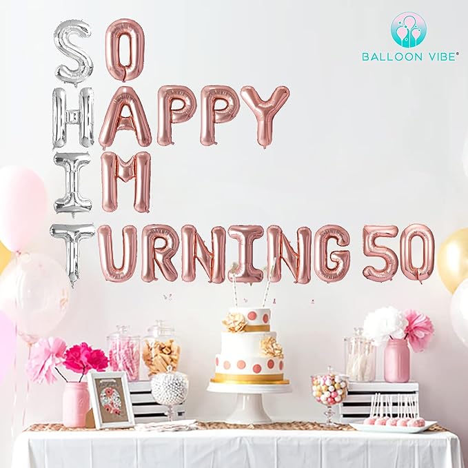 BALLOON VIBE So Happy IM Turning "2 Numbers" Letter Balloons Birthday Banner - 16” Alphabet & Number Foil Balloons for Happy Birthday Décor - Funny Birth Day Party Decorations for All Ages