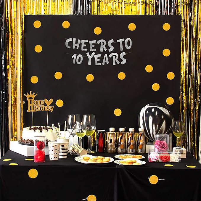 Cheers to 10 Years Silver Glitter Banner - 10th Anniversary and Birthday Party Decorations