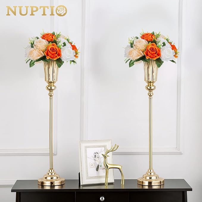 NUPTIO Flower Ball Arrangement Bouquet - 6 Pcs 9.5 inch Diameter Orange Fake Flowers Roses Balls for Centerpieces Tables - Artificial Rose Arrangements for Wedding Centerpiece Table Decorations