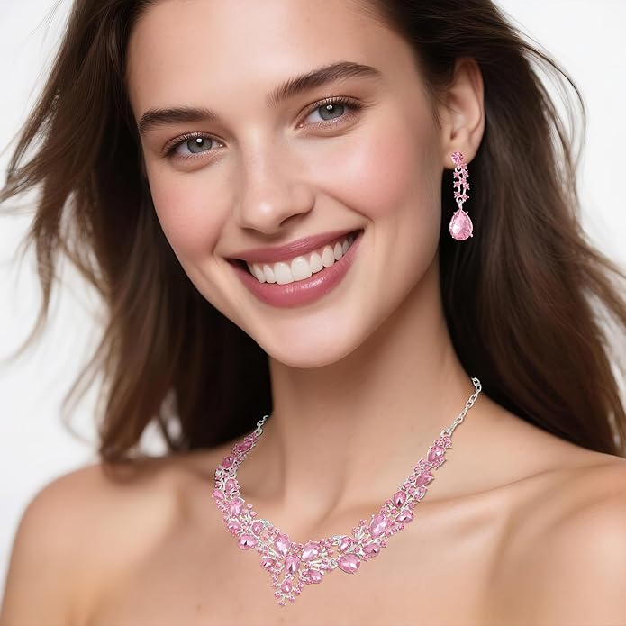 Kamirola Tiaras and Crowns for Women,Tiaras Earrings Necklace, Crystal Bridal Jewelry Set（TR83
