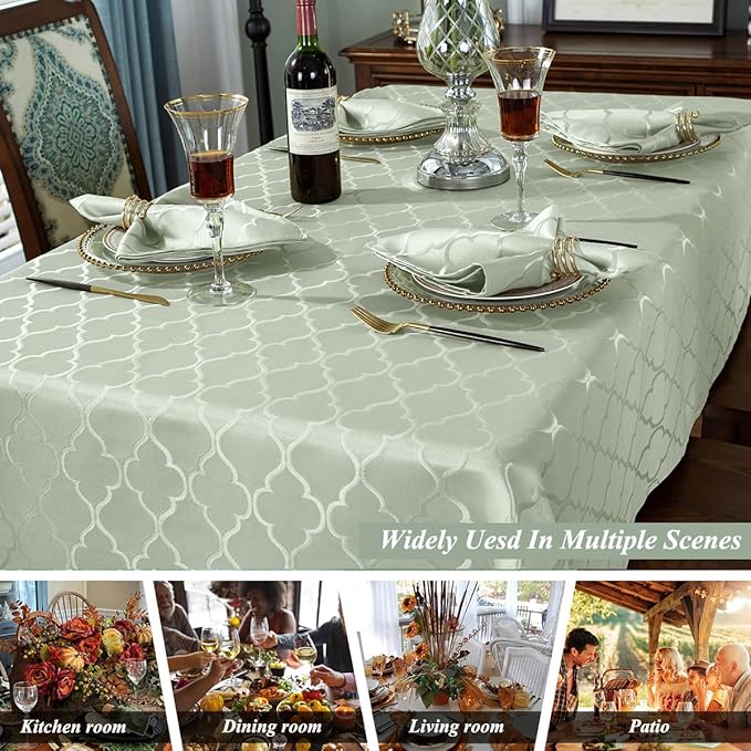 SASTYBALE Rectangular Tablecloths Jacquard Table Cloth Water Resistant & Wrinkle Free Spillproof Polyester Table Cover for Kitchen Dining Tabletop (Rectangle/Oblong, 52" x 70" (4-6 Seats), Sage Green)