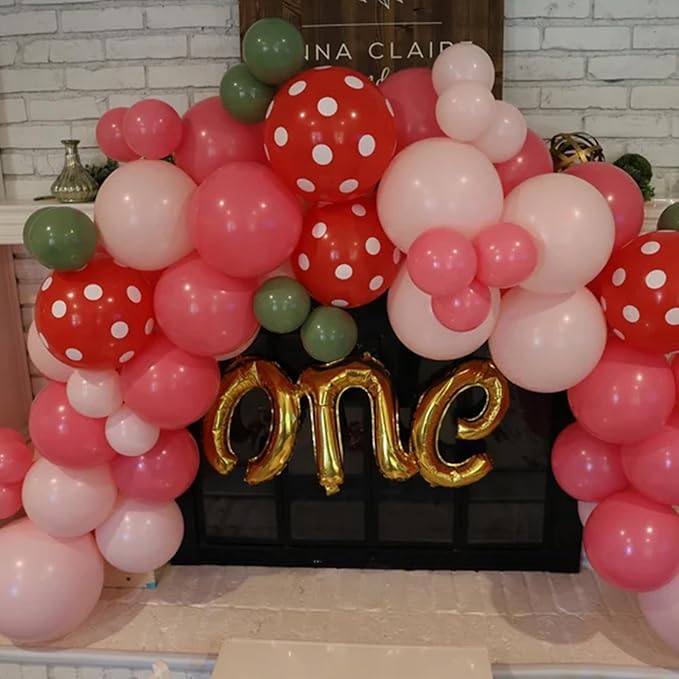 Strawberry Balloons Garland Arch Kit - Hot Pink, Red & Pastel Polka Dot Balloons for Girls' Berry Themed Birthday or Baby Shower Party Decorations
