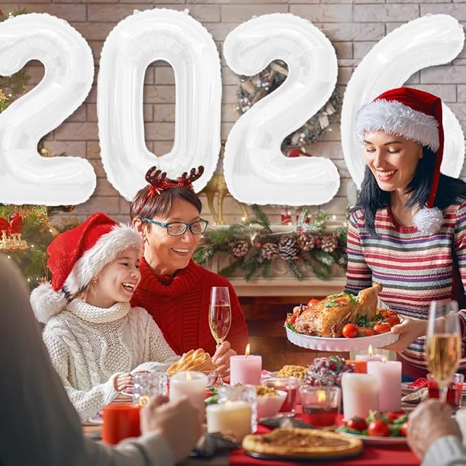 2026 Balloons Number Balloons 2026 Balloon Numbers, 40 Inch Foil Number Balloon for New Year Eve Festival Christmas Birthday Wedding Anniversary Party Supplies, New Years Decorations White