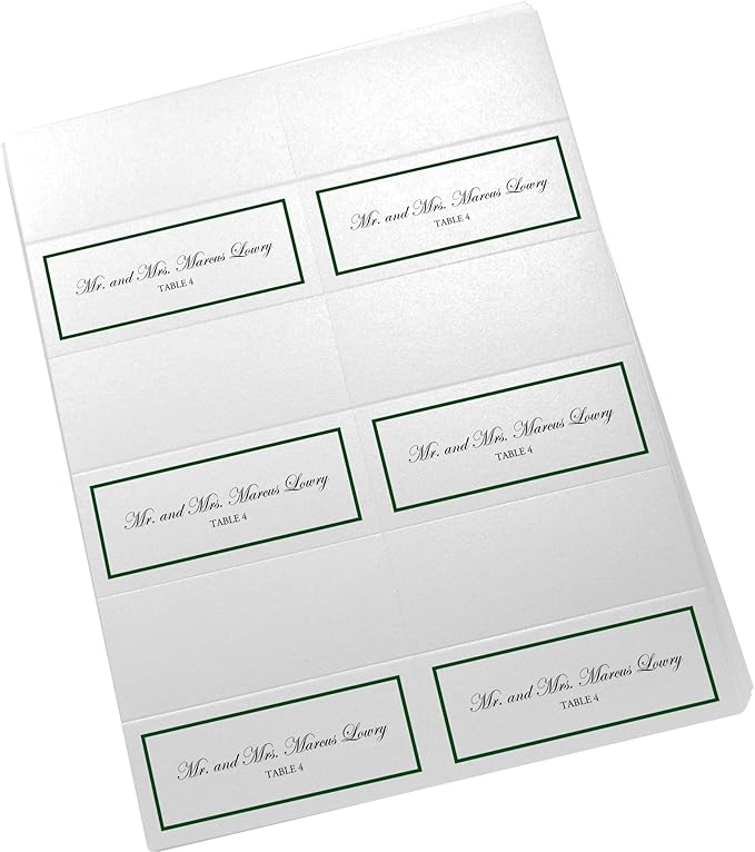 Single Line Border Printable Place Cards, Hunter Green (Choose Color), Set of 150 (25 Sheets), Laser & Inkjet Printers - Wedding, Party, Dinner, and Special Events