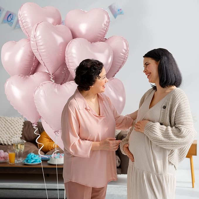 Baby Pink Heart Balloons, 18 Inch, 12Pcs Large Pearl Mylar, Pastel Helium Foil for Boho Girls Women Birthday Wedding Baby Shower Valentines