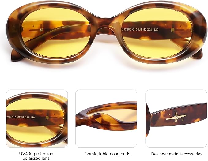 SOJOS Small Retro Oval Polarized Sunglasses for Women Men 90s Vintage UV400 Protection Tiny Sun Glasses SJ2286