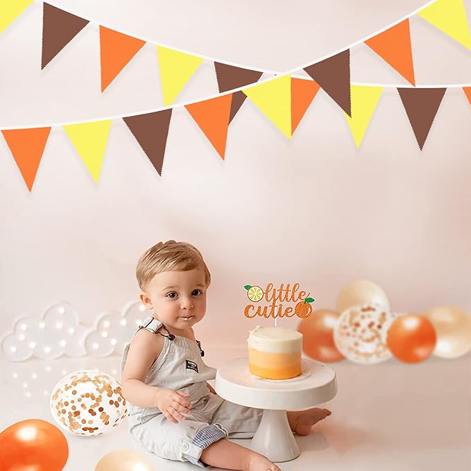 32Ft Orange Yellow Brown Fall Pennant Banner Fabric Triangle Flag Bunting Garland for Autumn Thanksgiving Wedding Birthday Outdoor Garden Hanging Decoration