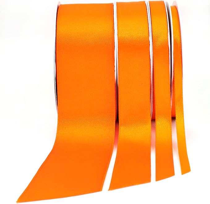 Orange Satin Ribbon, 1/2 inch x 50 Yards, Double Face Solid Color, Thick and Durable Roll, 100% Polyester for Gift Wrapping, Crafts, Hair and Multiple Decorations