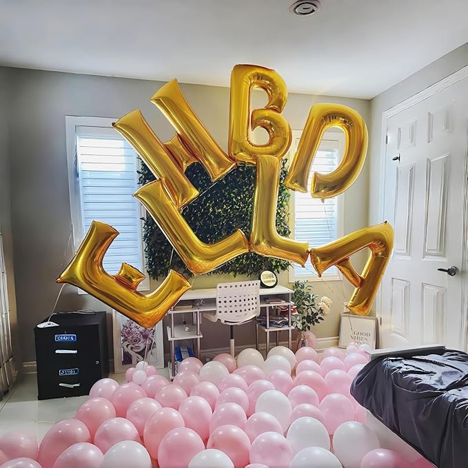 Gold Alphabet Balloons, 40 Inch Custom Name Balloons, Self Inflating Helium Foil Letters for Men Birthday Party Decorations