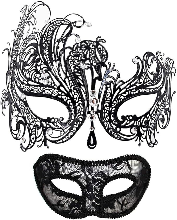MYMENU Masquerade Mask for Couples Women Metal Rhinestone Venetian Party Evening Prom ball
