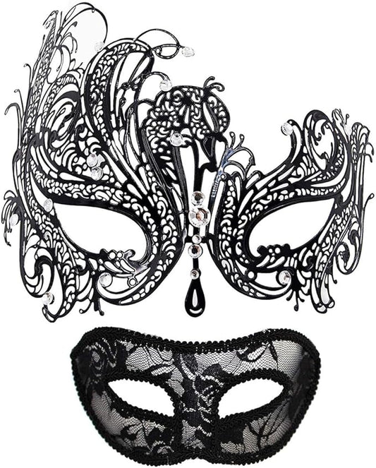 MYMENU Masquerade Mask for Couples Women Metal Rhinestone Venetian Party Evening Prom ball