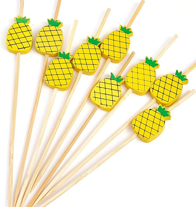 PuTwo Cocktail Picks Handmade Bamboo Toothpicks 100pcs 4.7" in Yellow Pineapples