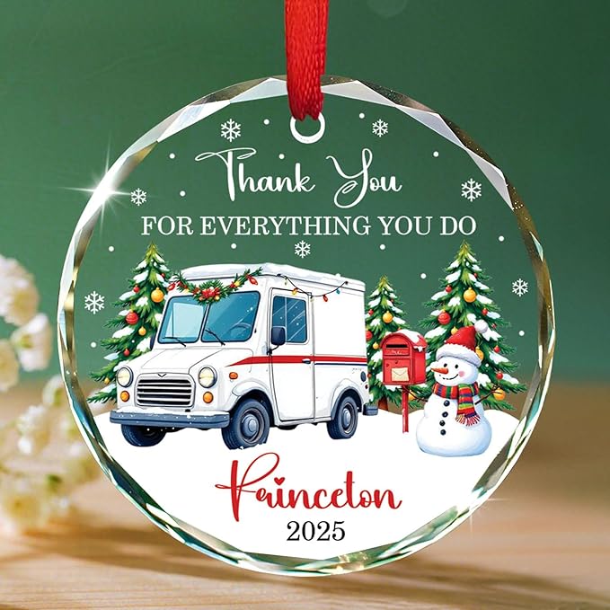 Custom Mail Carrier Christmas Tree Ornament 2025, Thank You for Everything You Do Glass Xmas Ornaments, Gifts for Mailman Postal Carriers, Personalized Name Postal Worker Ornament Merry Christmas