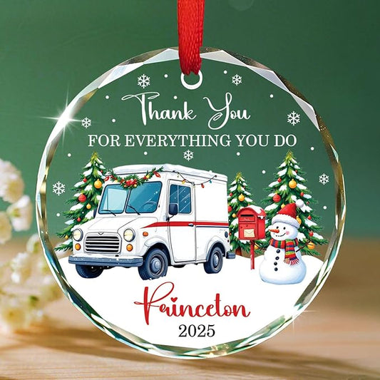 Custom Mail Carrier Christmas Tree Ornament 2025, Thank You for Everything You Do Glass Xmas Ornaments, Gifts for Mailman Postal Carriers, Personalized Name Postal Worker Ornament Merry Christmas
