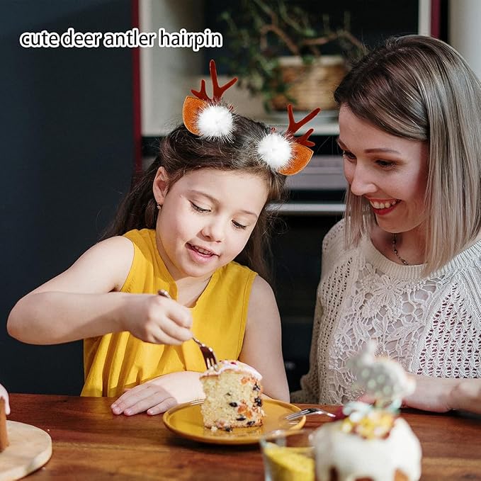 Christmas Reindeer Antlers Headband Hair Clips Brown Deer Ears with Elk Design Deer Antlers Decor Christmas Party Holiday Deer Ears Costume Headband Hairpin for Women Girls Hair Accessories