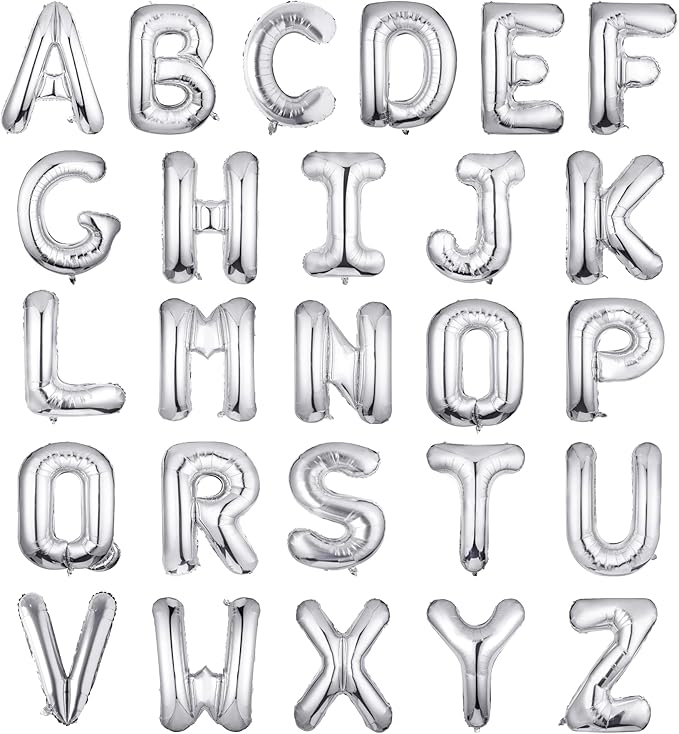 Letter Balloons 16 Inch Mylar Foil Alphabet Letter A-Z Balloons Set for Wedding Birthday Party Decoration Banner Custom Phrase 26 Pieces(Silver)