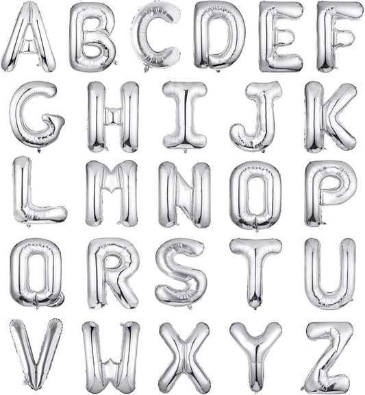 Letter Balloons 16 Inch Mylar Foil Alphabet Letter A-Z Balloons Set for Wedding Birthday Party Decoration Banner Custom Phrase 26 Pieces(Silver)