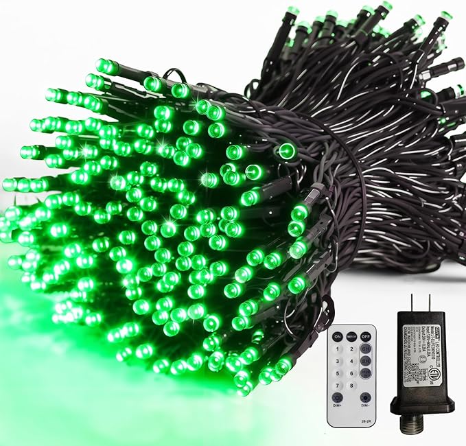 MEHOFOND 105ft 300 LED String Lights - Green LED, 8 Modes, Waterproof, Plug-in, Indoor/Outdoor, Christmas & Halloween Decorations