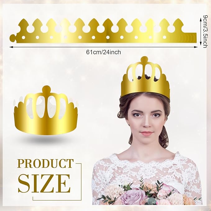 Crtiin 100 Pcs Gold Paper Crowns Birthday Party Bulk for Adults Classroom Students Hat Supplies Favors (Round Style)
