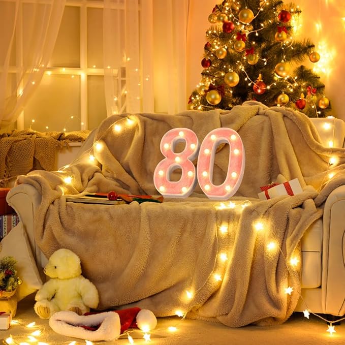 Marquee Light up Numbers 0-9, Battery Powered LED Light, Pink Glitter Plastic Sign, Night Light Decor for Graduation, Engagement, Wedding, Baby Shower, Birthday (Number 8)