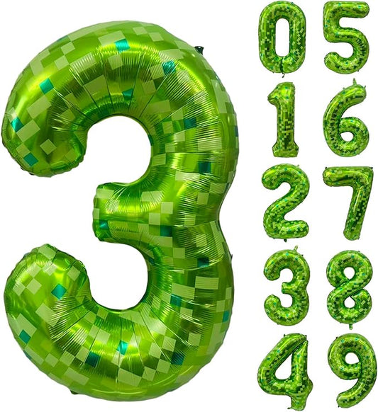 Green Number Balloons, Gaint Green Pixel Number 3 Balloon 40 Inch Dark green 3 Balloon for Boys Girls Kids 3rd Birthday Party Decoration
