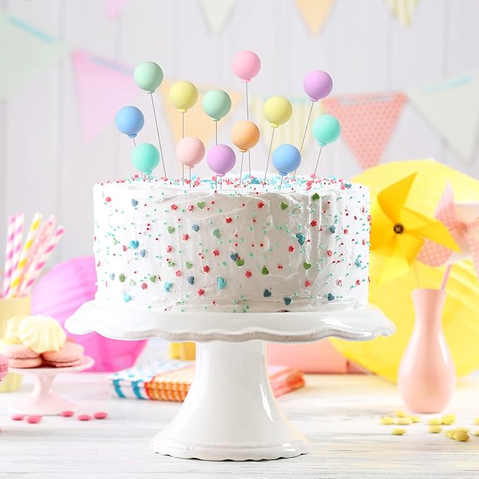 Sieral 40 Pcs Mini Balloon Cake Toppers Colorful Rainbow Cake Topper Round Clay Balls Cupcake Toppers for Birthday Baby Shower Wedding Party Decorations(Pastel Color)