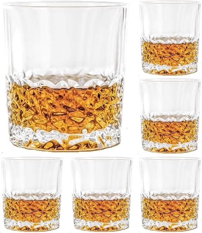 Premium Crystal Whiskey Glasses Set of 6 Large Lead-Free Crystal Glass Tasting Cups Scotch Glasses Tumblers for Drinking Irish Whisky Bourbon Tequila (Leaves, 6 * 10.5 oz)