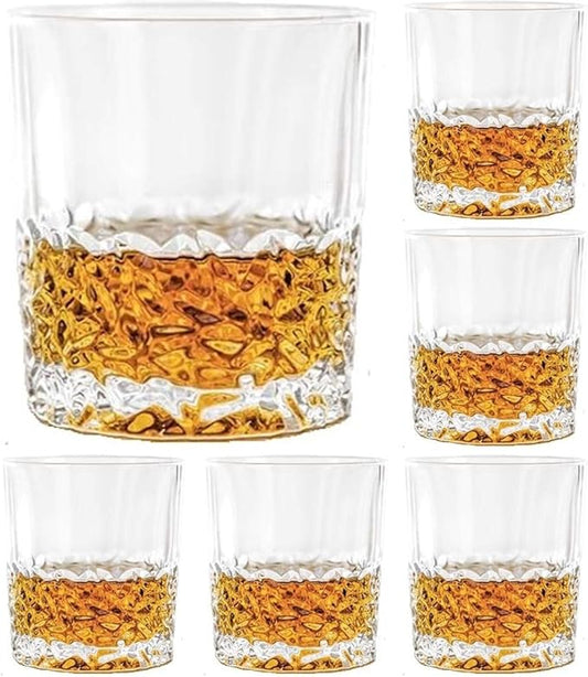 Premium Crystal Whiskey Glasses Set of 6 Large Lead-Free Crystal Glass Tasting Cups Scotch Glasses Tumblers for Drinking Irish Whisky Bourbon Tequila (Leaves, 6 * 10.5 oz)