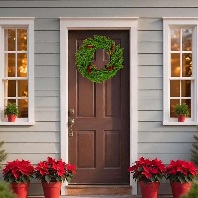 Norfolk Pine Garland and Norfolk Pine Wreath, Artificial Greenery Garland for Table, Mantle, Wall, Fireplace, Staircase-Indoor Outdoor Christmas Decorations, Wedding, Home Decor