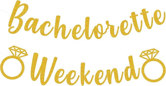 Bachelorette Weekend Banner Bachelorette Party Decor Sign for Bach Party Engagement Bridal Shower Wedding Bride to Be Decorations (Gold)