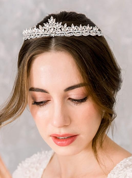 SWEETV Crystal Wedding Tiara for Women, Royal Queen Crown Headband, Rhinestone Princess Hair Accessories for Prom Birthday