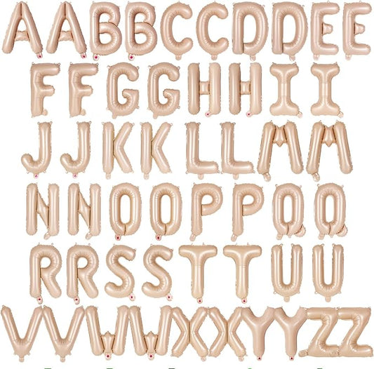 52 Pcs Caramel Letter Balloons,16 Inch Foil Alphabet Letter Balloons,Letter A-Z Balloon Banner Custom Phrase Balloon for Birthday Party Wedding Anniversary Decoration (Caramel 52pcs)