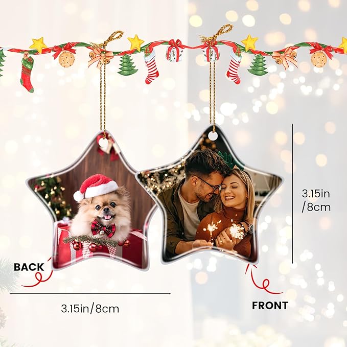 Custom Ceramic Christmas Ornaments with Photo Text - Personalized New Home Christmas Hanging Decorations Decorations