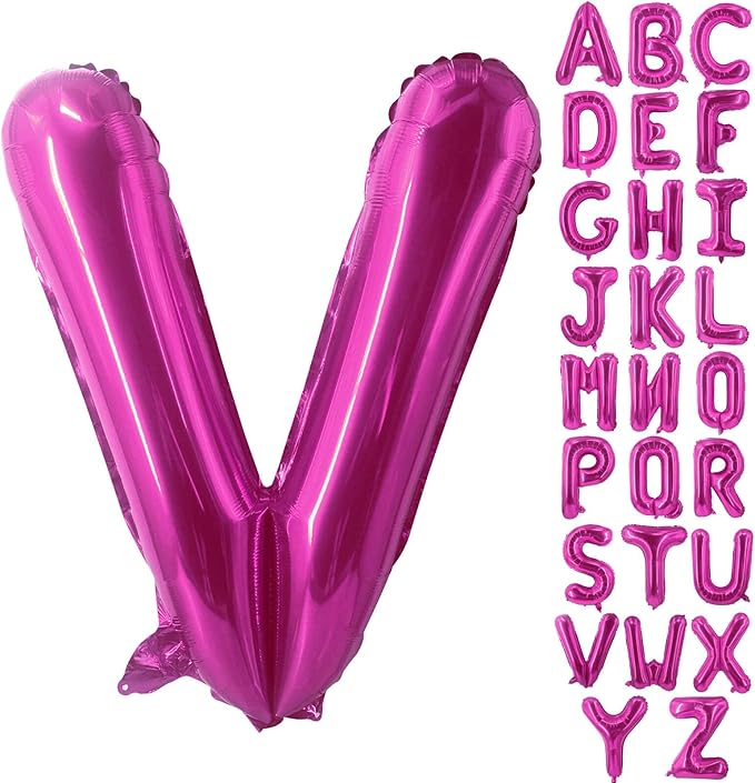 Lovoir 40 Inch Large Hot Pink Letter V Balloons Big Size Jumbo Mylar Foil Helium Balloon for Birthday Party Celebration Decorations Alphabet Hot Pink V