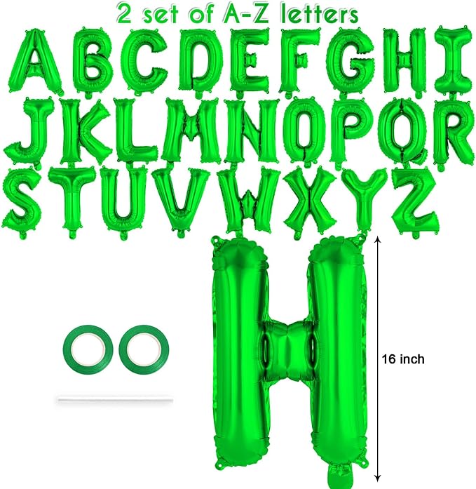 52 Pcs Green Letter Balloons,16 Inch Foil Alphabet Letter Balloons, Letter A-Z Balloon Banner Custom Phrase Balloon for Birthday Party Wedding Anniversary Decoration (Green 52pcs)