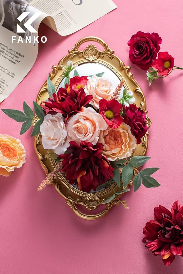 FANKO Rose Artificial Flowers Combo for DIY, Fake Rose Silk Flowers with Greenery, Faux Flowers for Wedding Bridal Bouquet, Baby Shower, Table Centerpieces, Floral Arrangement, Party Home Decoration